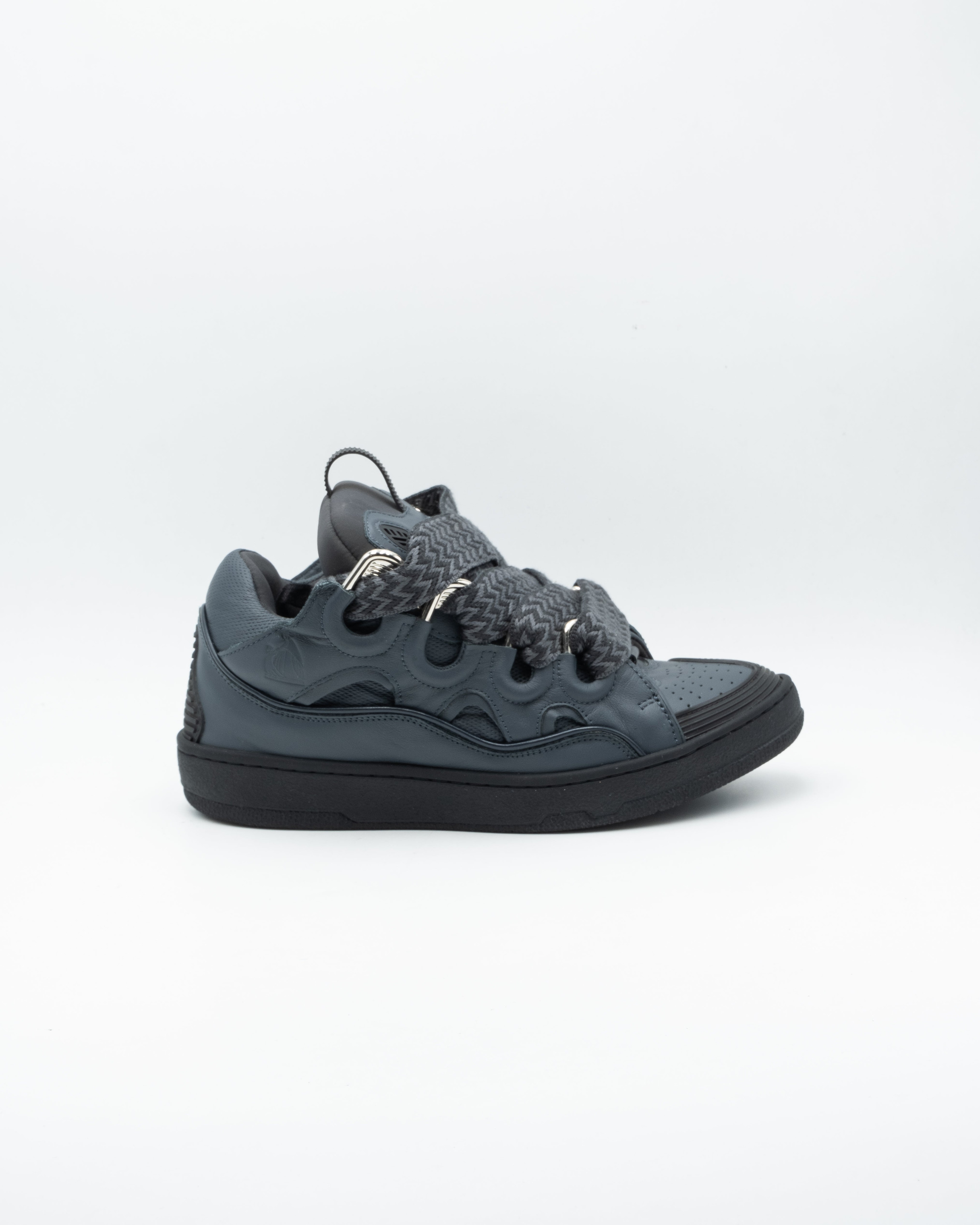 Lanvin Leather Curb Sneaker Dark Grey