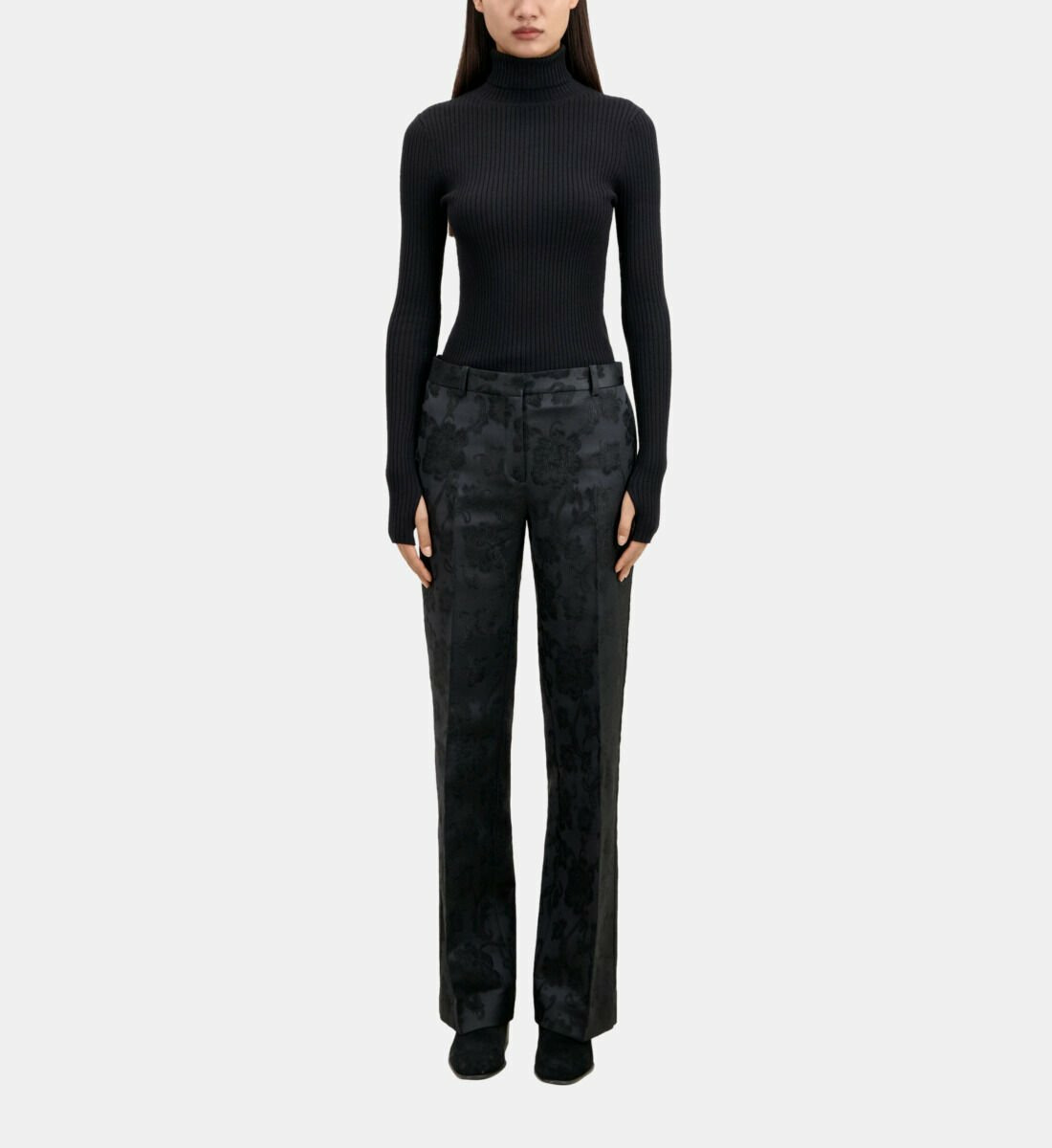 Pantalon Tailleur Noir Fleuri Femme