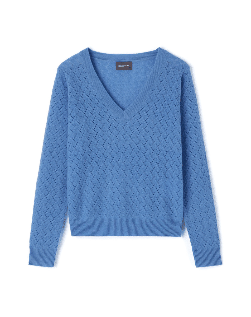 Pull V pointelle tressage - Femme - BLEU KINETIC