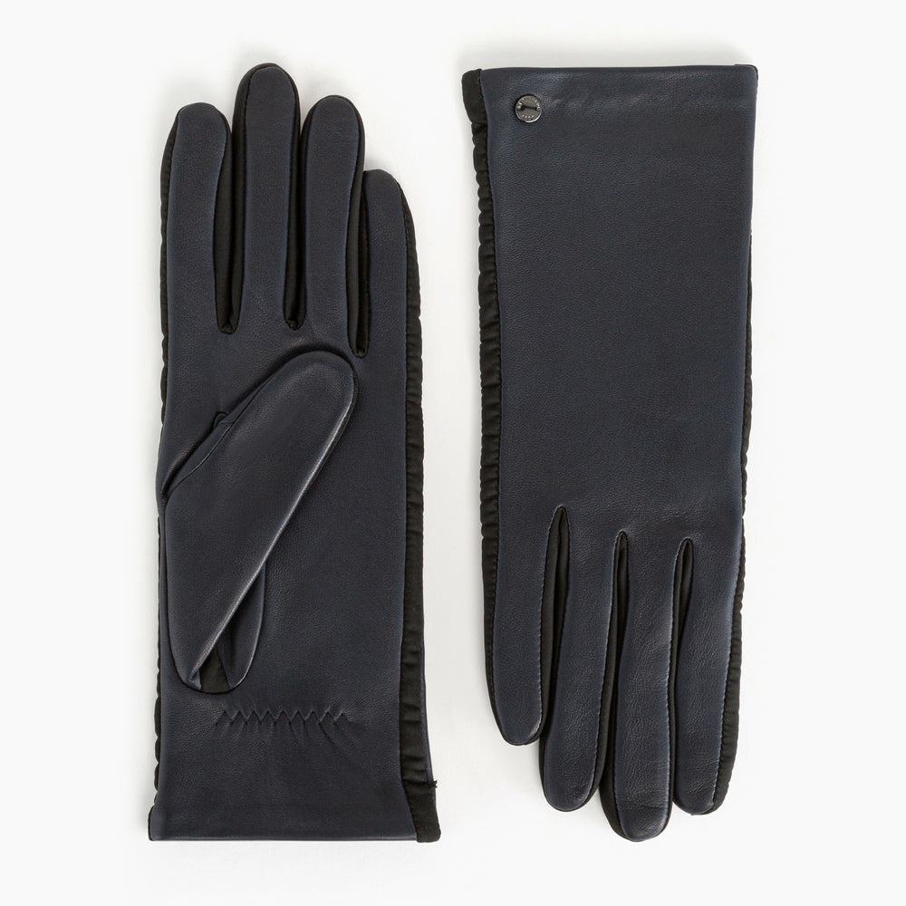 Gants femme bi-matières en cuir d'agneau