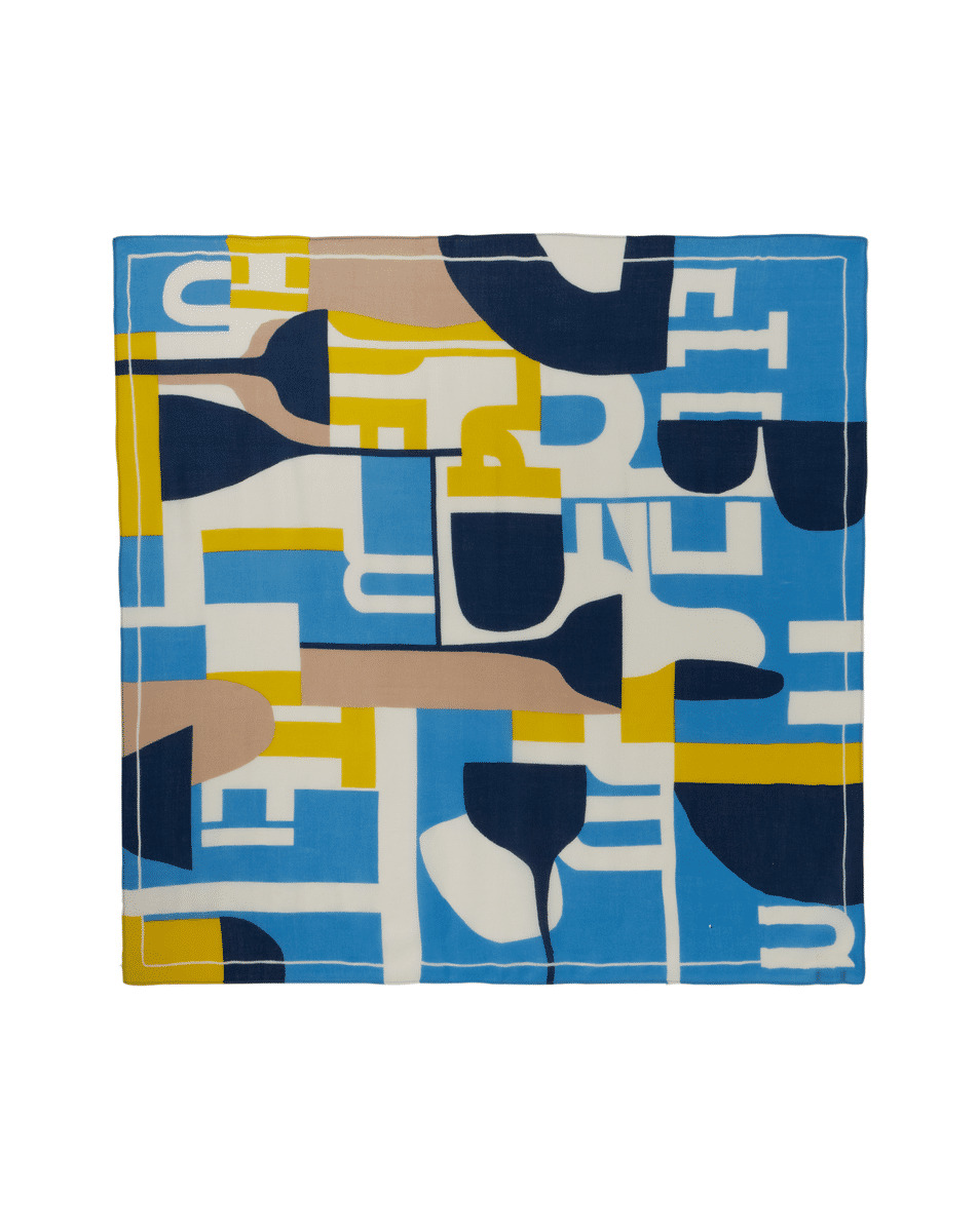 Carré imprimé patchwork graphique 120 x 120 cm - Accessoire - BLEU CALDERO