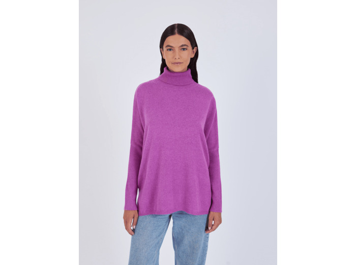 Pull poncho col roulé cachemire Margareth ORCHIDEE