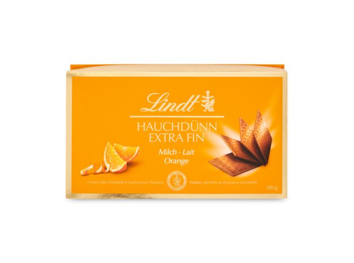 Boîte Lindt Extra Fin - Chocolat au Lait à l'arôme d'Orange - 180g