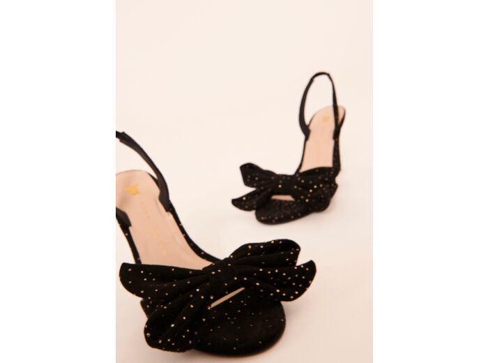 Escarpins Kerry-noires en cuir à strass