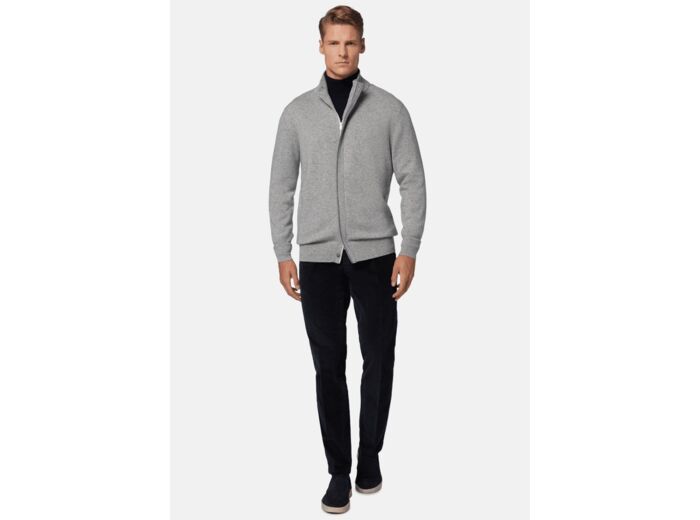 Pull Full Zip Gris En Laine Cachemire