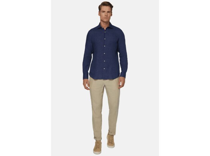 Chemise Bleu Marine En Lin Coupe Droite