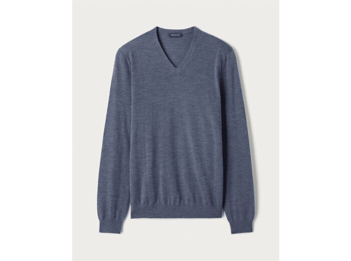 Pull col V ultrafin - Homme - BLEU APATITE