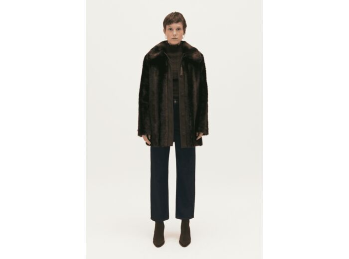 Manteau mi-long fausse fourrure marron