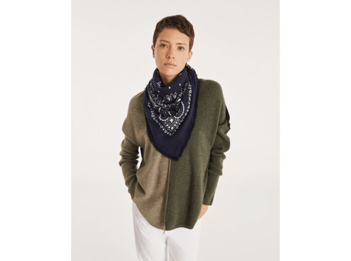 Pull Misha Colorblock Pull cachemire col v oversize liquette, 2 fils