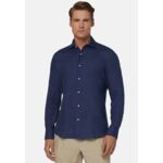 Chemise Bleu Marine En Lin Coupe Droite