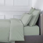 HOUSSE DE COUETTE | Pure White Percale Lavée - Light Green - Finition Black