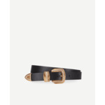 Ceinture En Cuir Noir Avec Boucle À Stries Et Strass