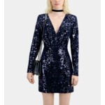 Robe Courte Bleu Marine En Velours Avec Sequins