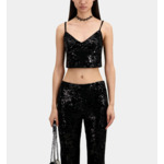 Top Court Noir En Velours Avec Sequins Femme