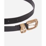 Ceinture En Cuir Noir Avec Boucle À Stries Et Strass