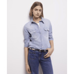 Chemise Ml En Denim Rayé Bleu Et Blanche, Détail De Poche Western Femme