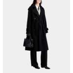 Manteau Long Noir En Laine Mélangée Femme