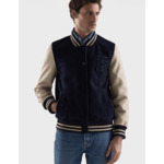 Blouson Floyd en cuir et laine marine