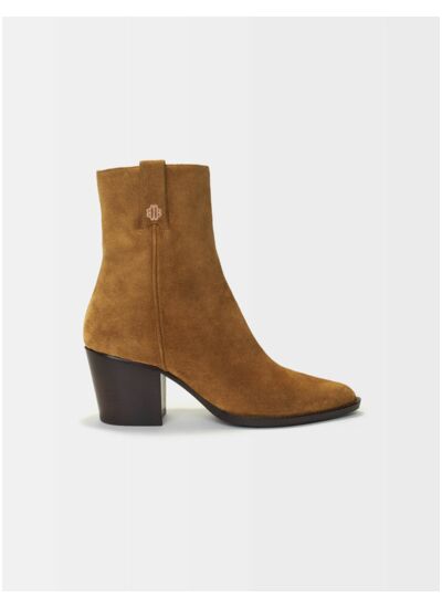 Bottines santiags en cuir suède camel