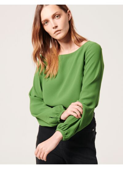 Blouse Tabeca-Blouse fluide à manches longues verte