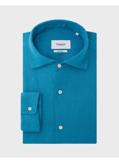 Chemise Aristote en lin turquoise