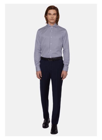 Chemise À Rayures Bleues En Sergé De Coton Slim Fit