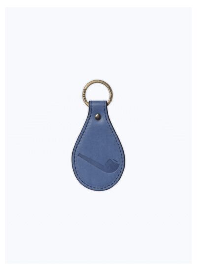 Porte-clés en cuir bleu avec motif pipe