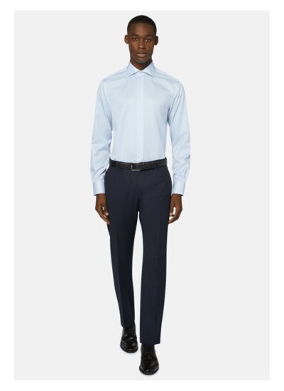 Chemise À Rayures Bleue Clair En Sergé De Coton Slim Fit