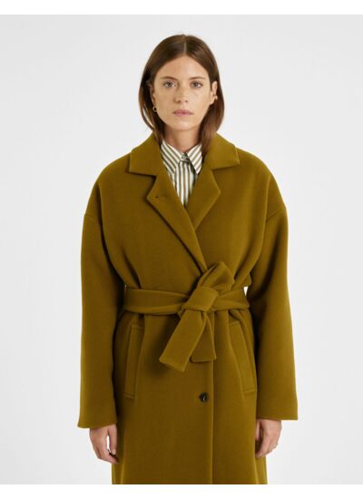 Manteau Eymée en drap de laine vert olive