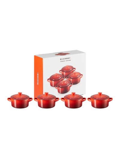 Coffret de 4 mini cocottes 250ml en céramique cerise