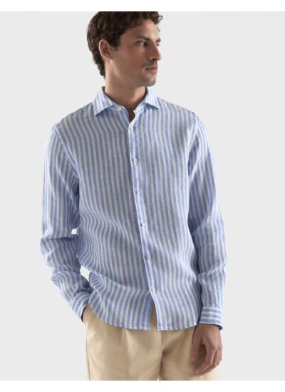 Chemise Aristote en lin rayé bleu