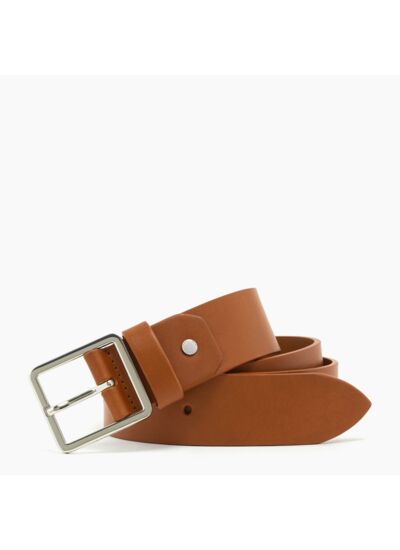 Ceinture homme avec boucle carrée en cuir lisse tannage végétal