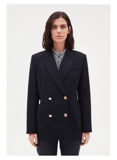 Veste tailleur double boutonnage bleue