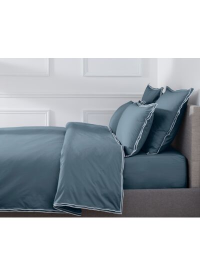 HOUSSE DE COUETTE | Pure White Percale Lavée - Blue - Finition White