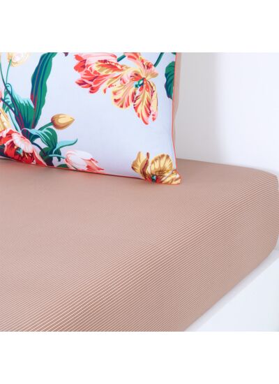 Kenzo - Drap housse en satin de coton beige, K Ikebana