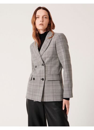 Veste Veneziana-Veste tailleur croisée imprimé prince de galles