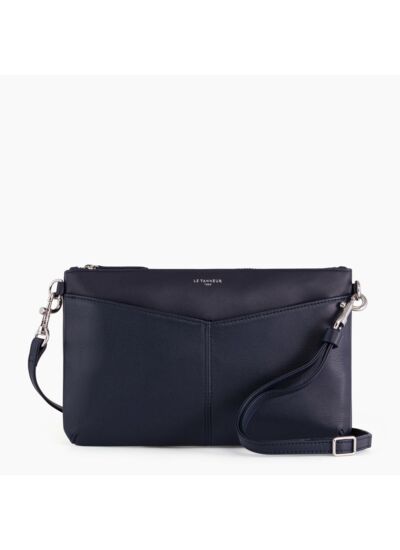 Pochette zippée avec bandoulière amovible Charlotte en cuir lisse