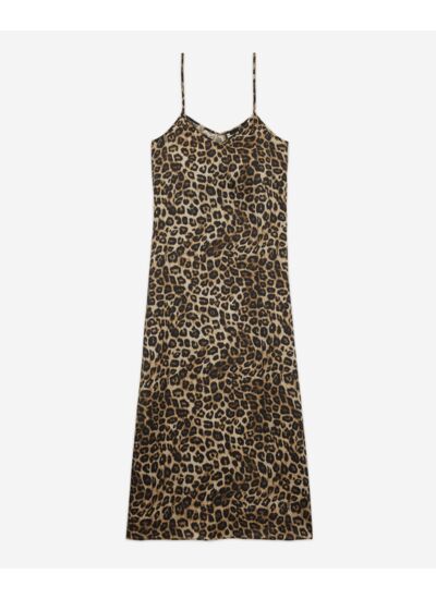 Robe Longue Façon Nuisette En 100% Soie Print Leopard