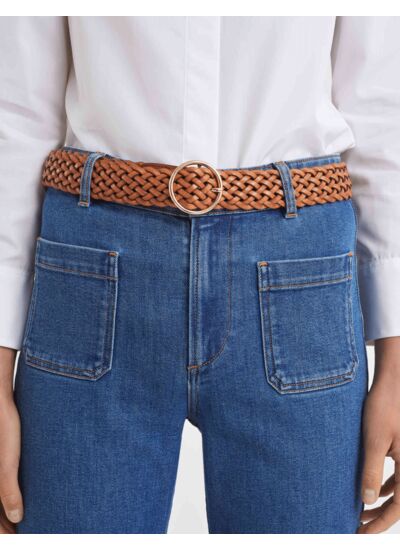 Ceinture tressée en cuir camel