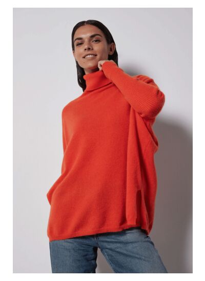 Pull poncho col roulé cachemire Margareth ORANGE