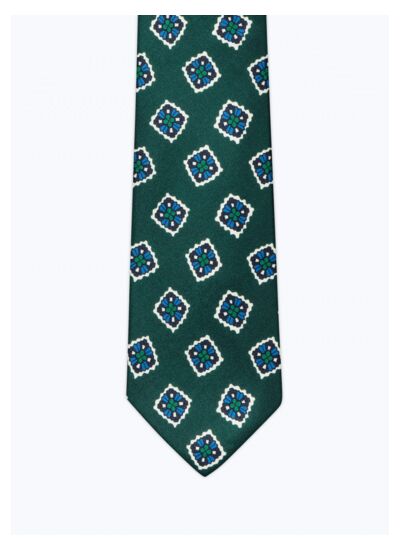 Cravate en soie bleu marine à imprimé carrés