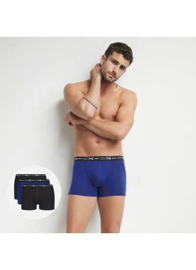 Lot De 3 Boxers Noirs Et Bleu Indigo Dim Coton Stretch Boxer