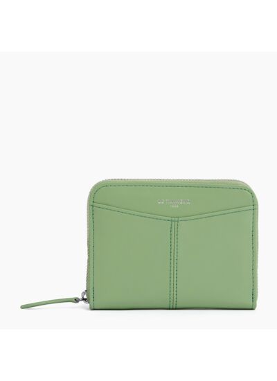 Porte monnaie zippé avec porte cartes amovible Charlotte en cuir lisse