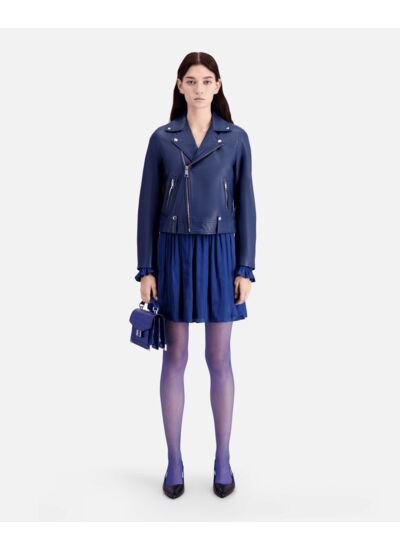 Blouson Perfecto En Cuir Bleu Femme