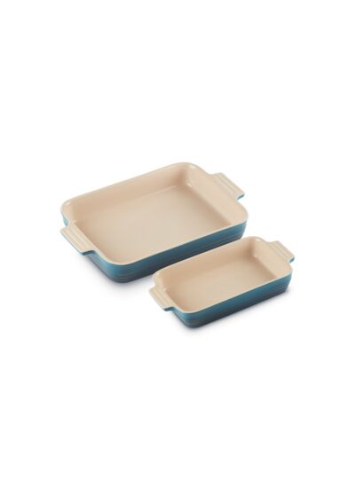 Set de 2 plats rectangulaires classique en céramique deep teal