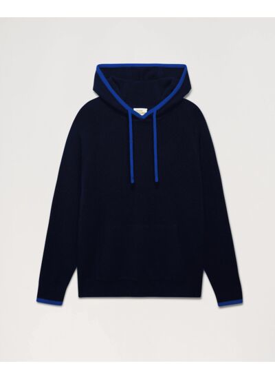 Pull Hoodie A Poche Et Liserets Contrastes