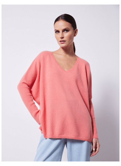 Pull poncho cachemire col V Faustine WATERMELON