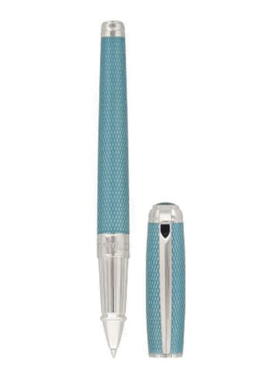 Gamme orfèvre - Stylo Roller large line D laque naturelle turquoise et palladium