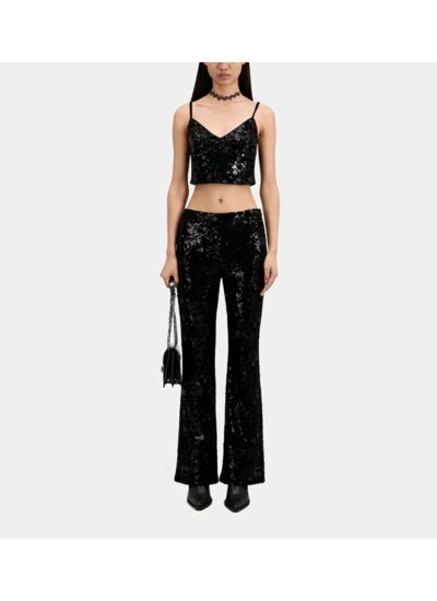 Pantalon Noir En Velours Avec Sequins Femme