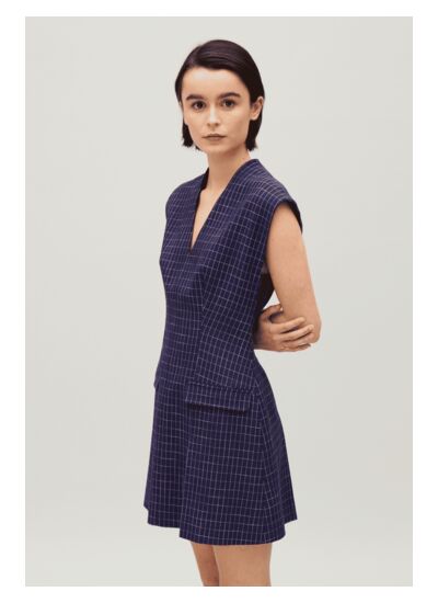 Robe courte carreaux indigo